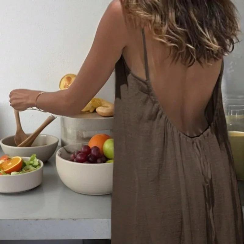 Trendy Solid Color Loose-Fit Spaghetti Strap Summer Dress for Women 5