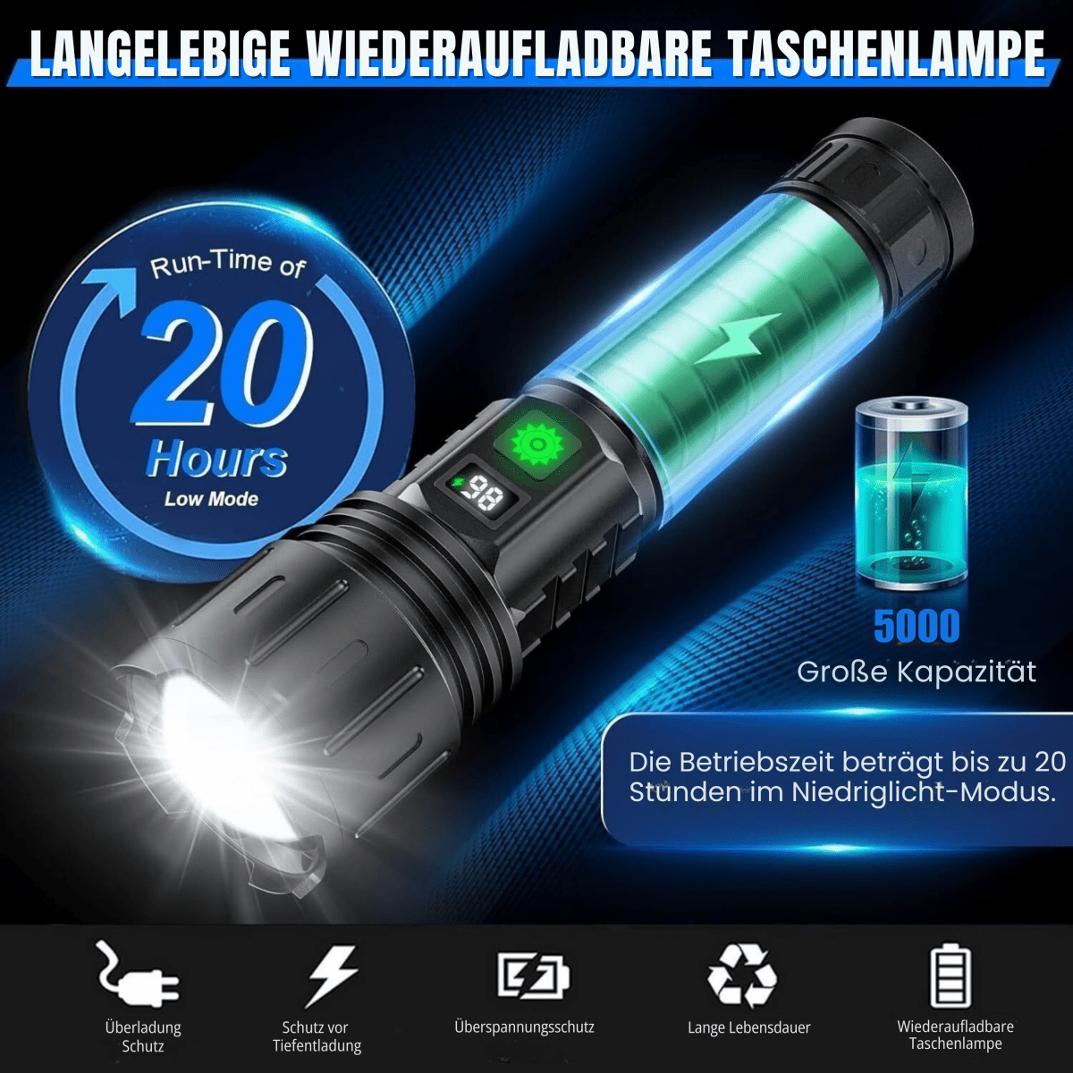 UltraBeam - Rechargeable LED Flashlight with USB-C Charging & 20-Hour Battery 2