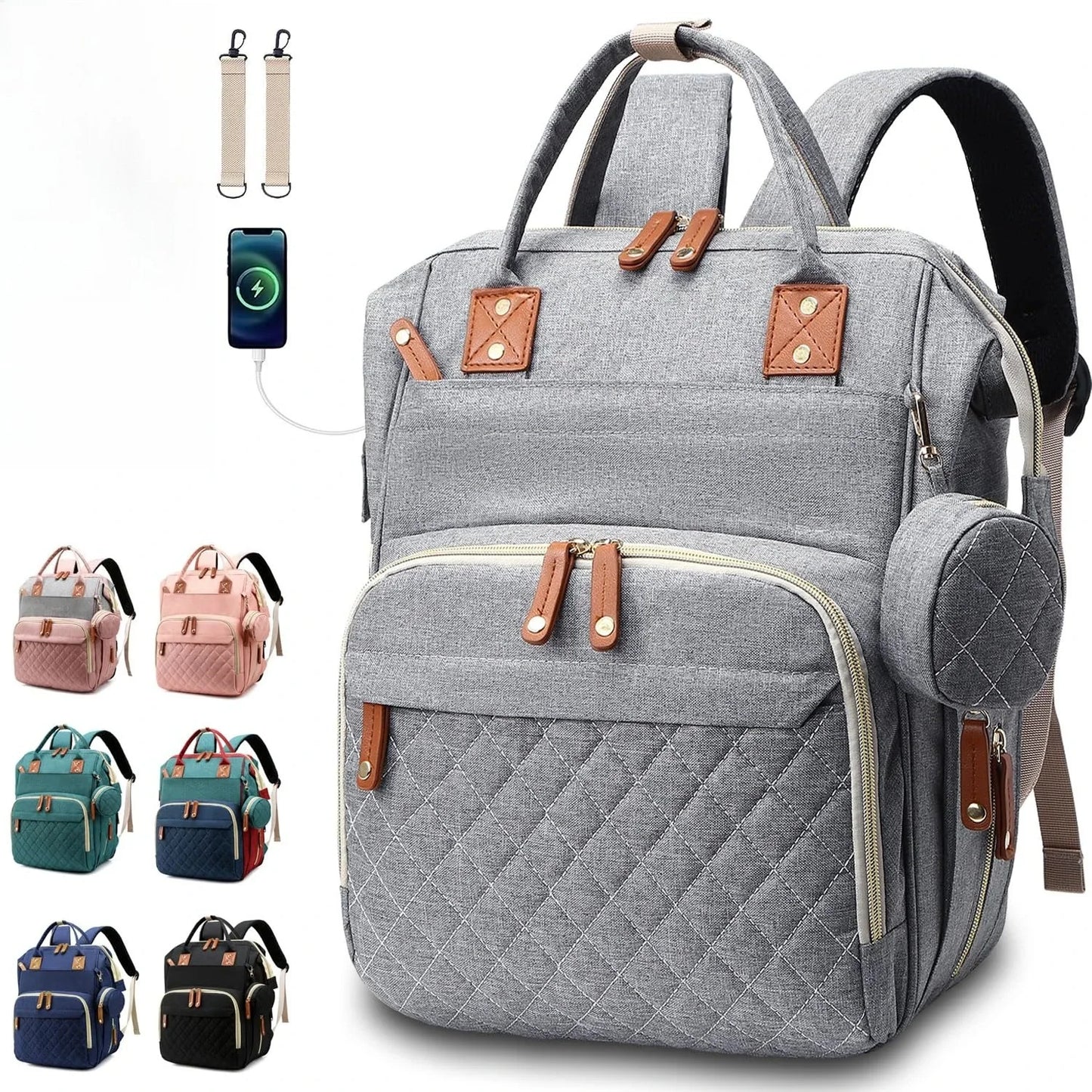 Versatile Diaper Bag Backpack with Changing Pad & Pacifier Case for Parents 0