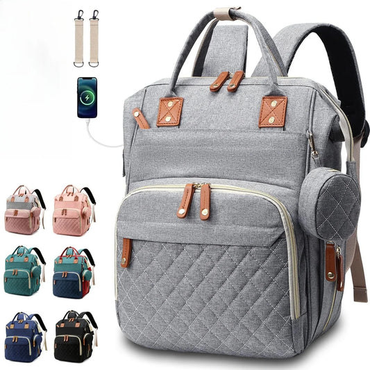 Versatile Diaper Bag Backpack with Changing Pad & Pacifier Case for Parents 0