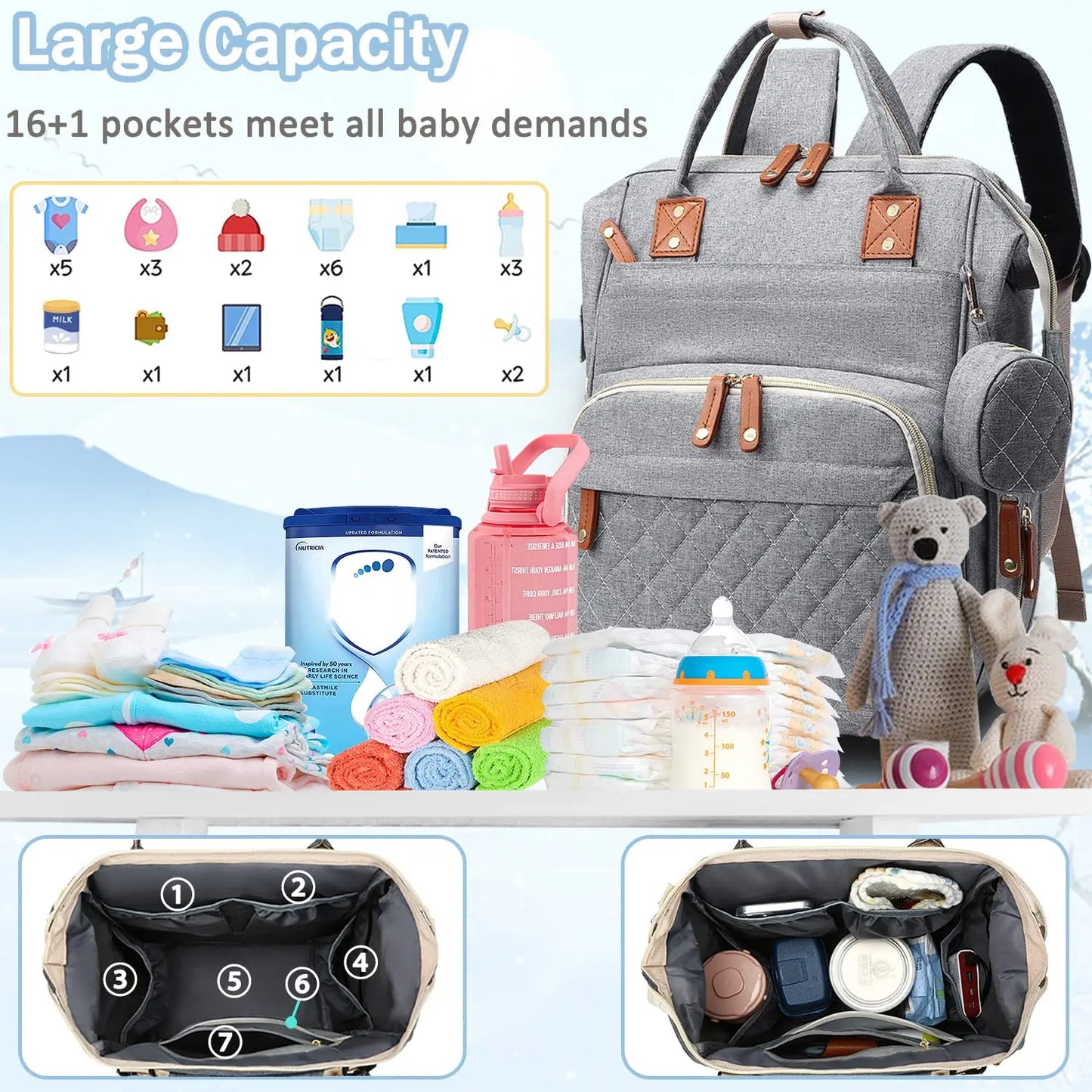 Versatile Diaper Bag Backpack with Changing Pad & Pacifier Case for Parents 1