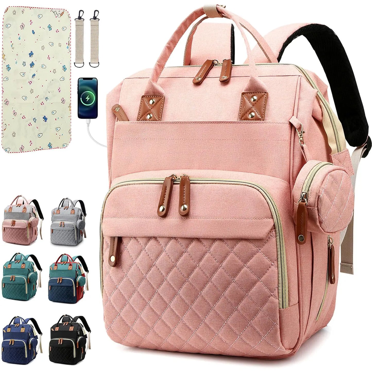 Versatile Diaper Bag Backpack with Changing Pad & Pacifier Case for Parents 10