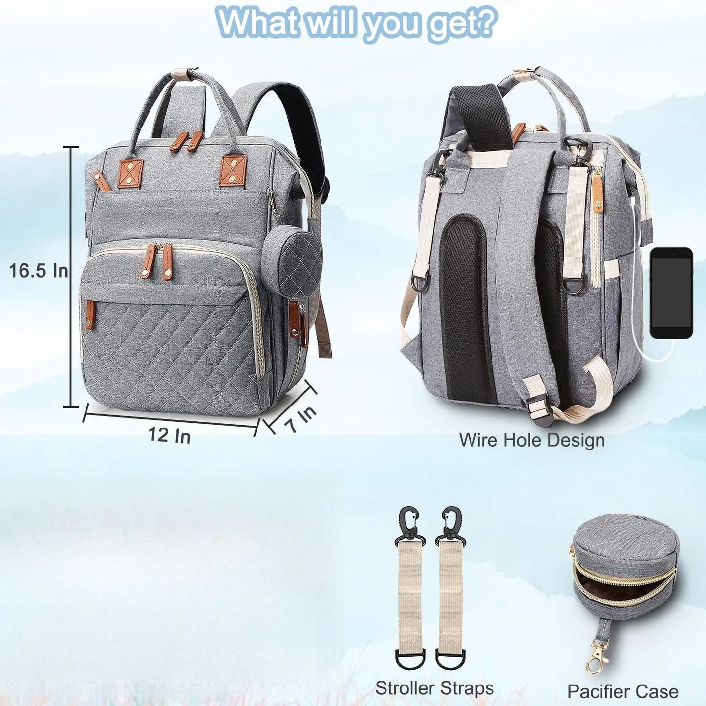 Versatile Diaper Bag Backpack with Changing Pad & Pacifier Case for Parents 5