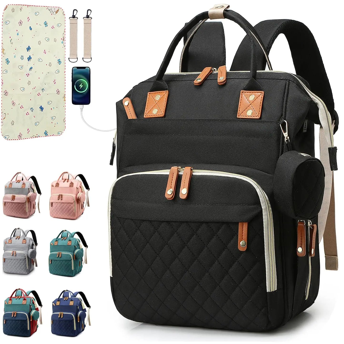 Versatile Diaper Bag Backpack with Changing Pad & Pacifier Case for Parents 6