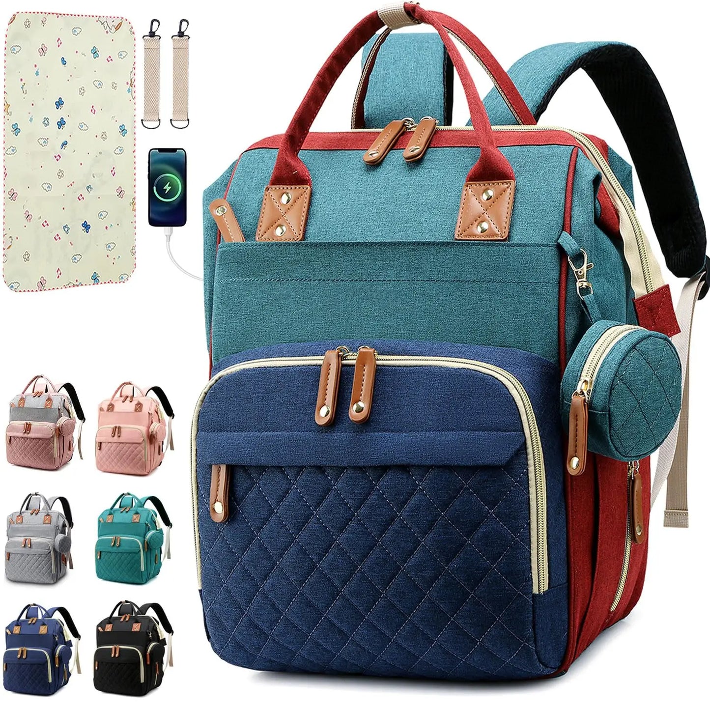 Versatile Diaper Bag Backpack with Changing Pad & Pacifier Case for Parents 9