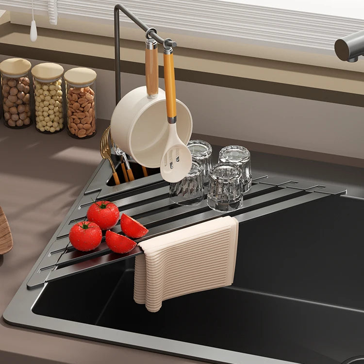 Versatile Foldable Drain Rack - Adjustable Kitchen Sink Organizer with Towel Bar 0