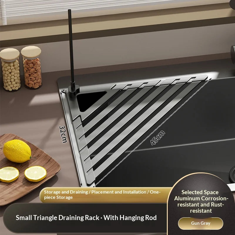 Versatile Foldable Drain Rack - Adjustable Kitchen Sink Organizer with Towel Bar 11