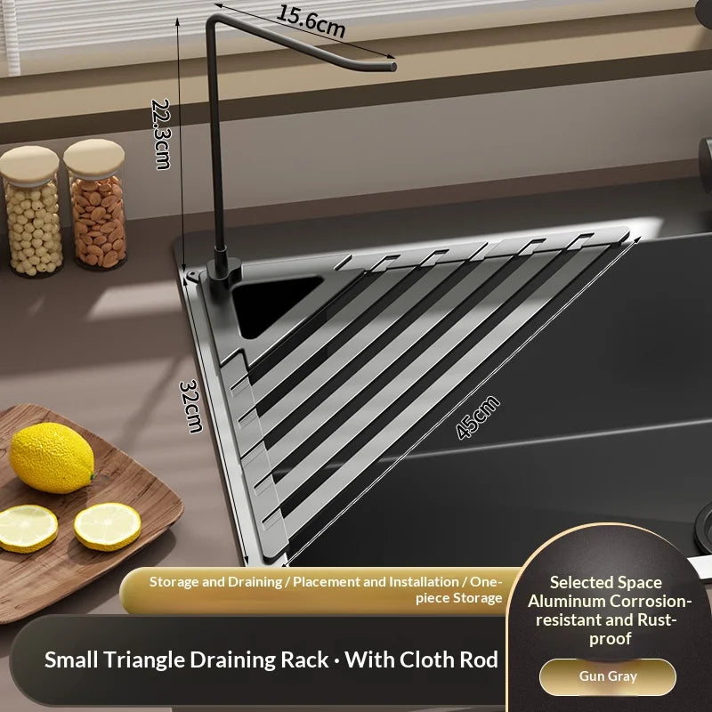 Versatile Foldable Drain Rack - Adjustable Kitchen Sink Organizer with Towel Bar 14