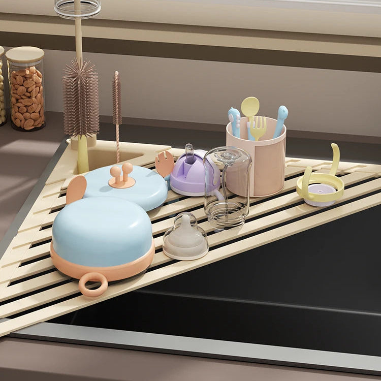 Versatile Foldable Drain Rack - Adjustable Kitchen Sink Organizer with Towel Bar 4