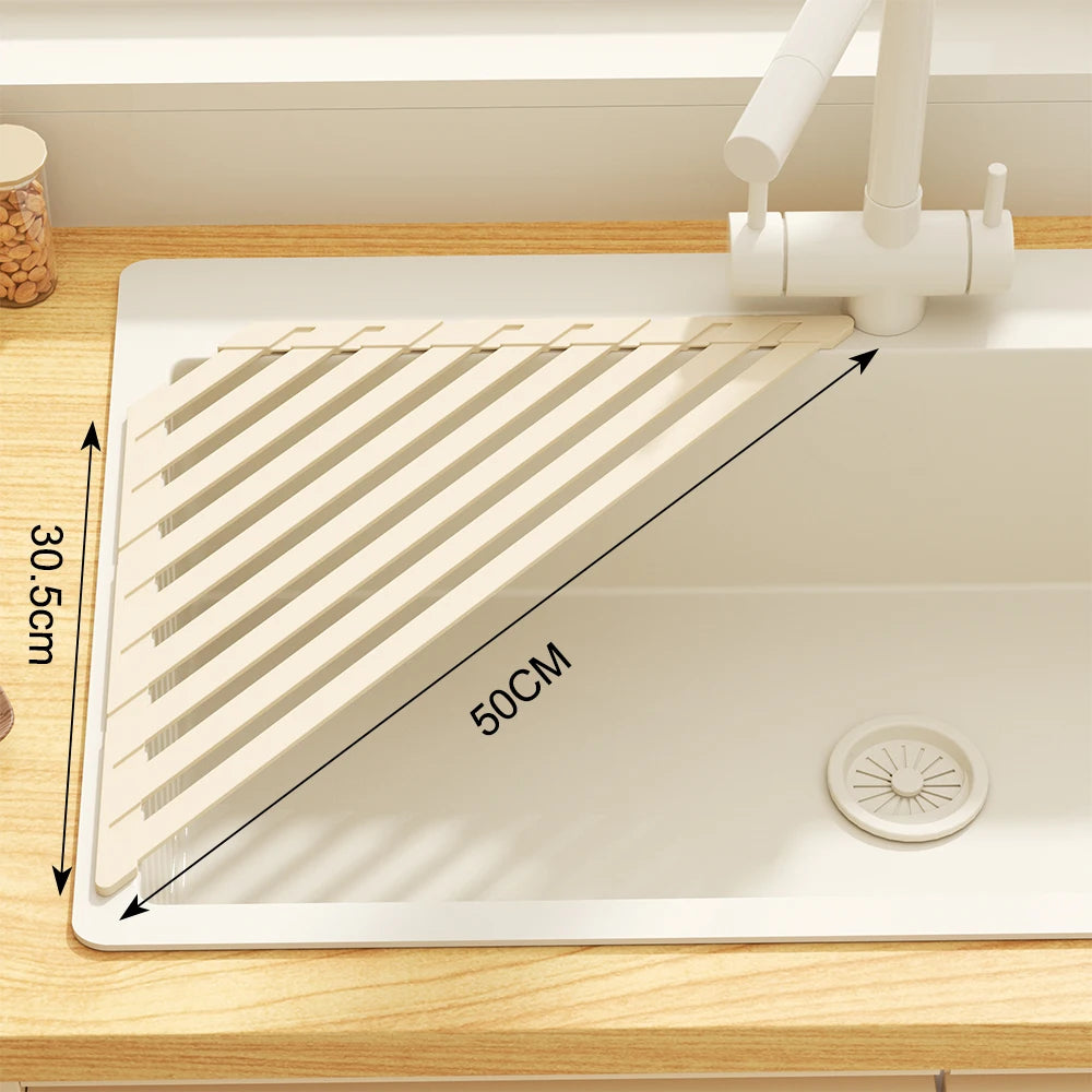 Versatile Foldable Drain Rack - Adjustable Kitchen Sink Organizer with Towel Bar 7