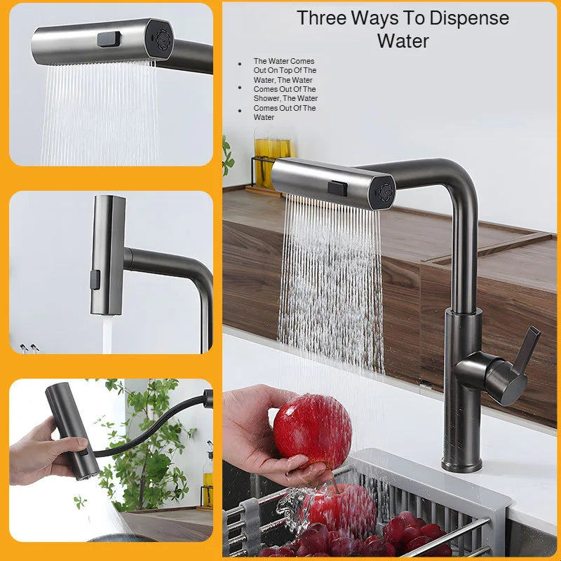Versatile Kitchen Faucet - 4-Function Pullout Sprayer with Waterfall Design 1