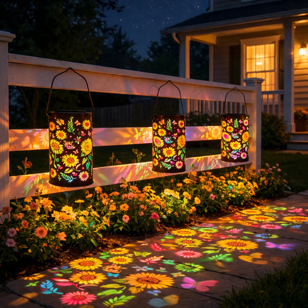 Vibrant Solar Outdoor Lantern - Sunflower Design with Butterfly Cutouts 1