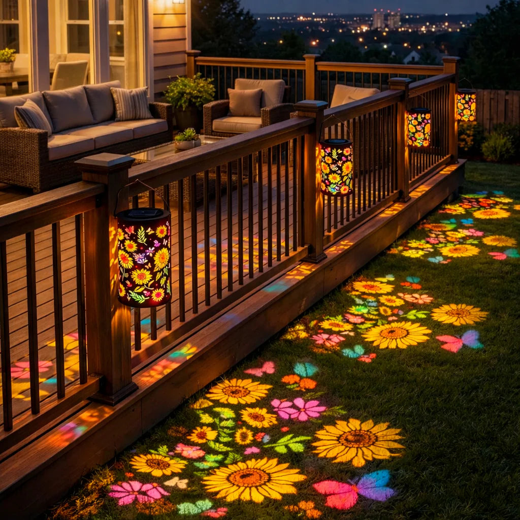 Vibrant Solar Outdoor Lantern - Sunflower Design with Butterfly Cutouts 6