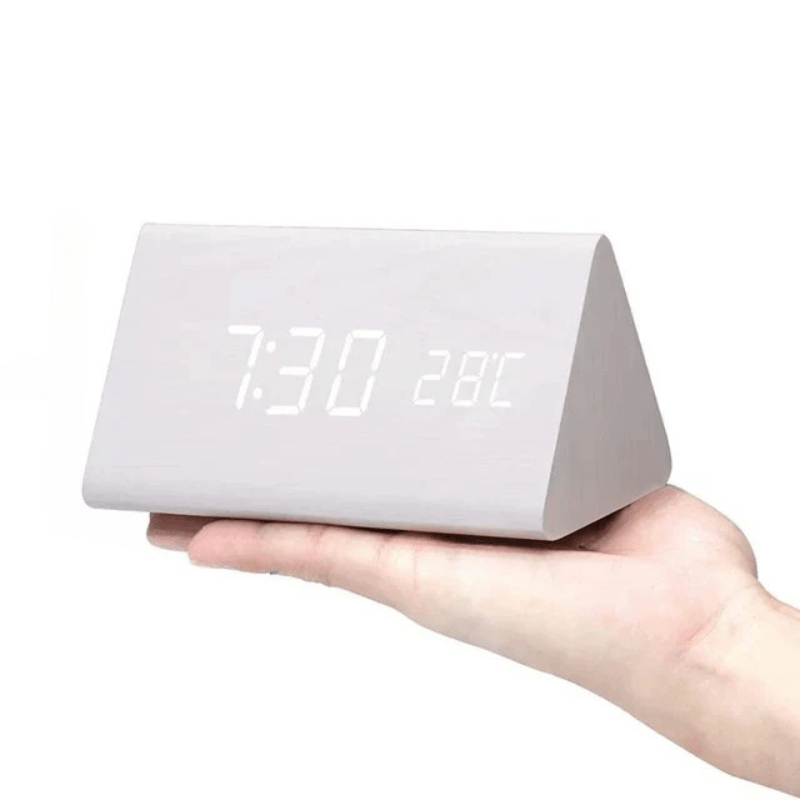 Voice-Controlled LED Alarm Clock with Adjustable Brightness and Wooden Design 14