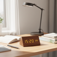 Voice-Controlled LED Alarm Clock with Adjustable Brightness and Wooden Design 2
