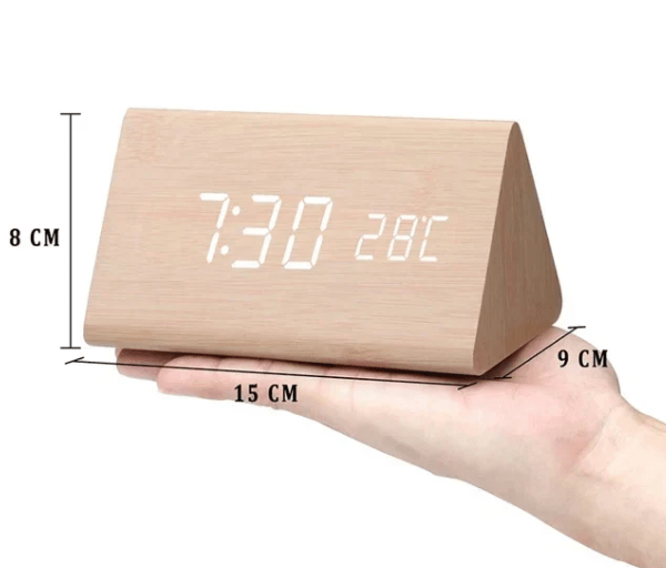 Voice-Controlled LED Alarm Clock with Adjustable Brightness and Wooden Design 6