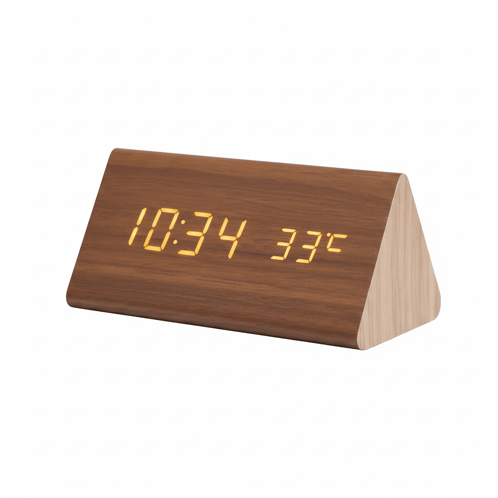 Voice-Controlled LED Alarm Clock with Adjustable Brightness and Wooden Design 7