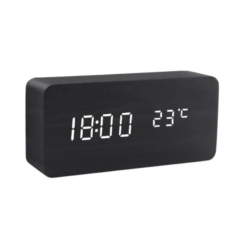 Voice-Controlled LED Alarm Clock with Adjustable Brightness and Wooden Design 8