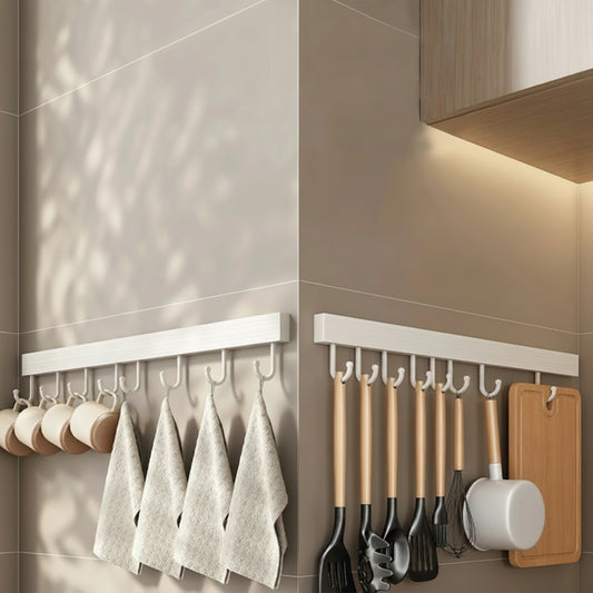 Wall-Mounted Utensil Hooks Rack - Space-Saving Kitchen Organizer with No-Punch Installation 0