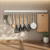 Wall-Mounted Utensil Hooks Rack - Space-Saving Kitchen Organizer with No-Punch Installation 14