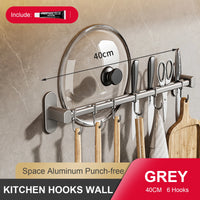 Wall Mounted Kitchen Hook Rack - No-Punch Installation for Utensil Storage 13