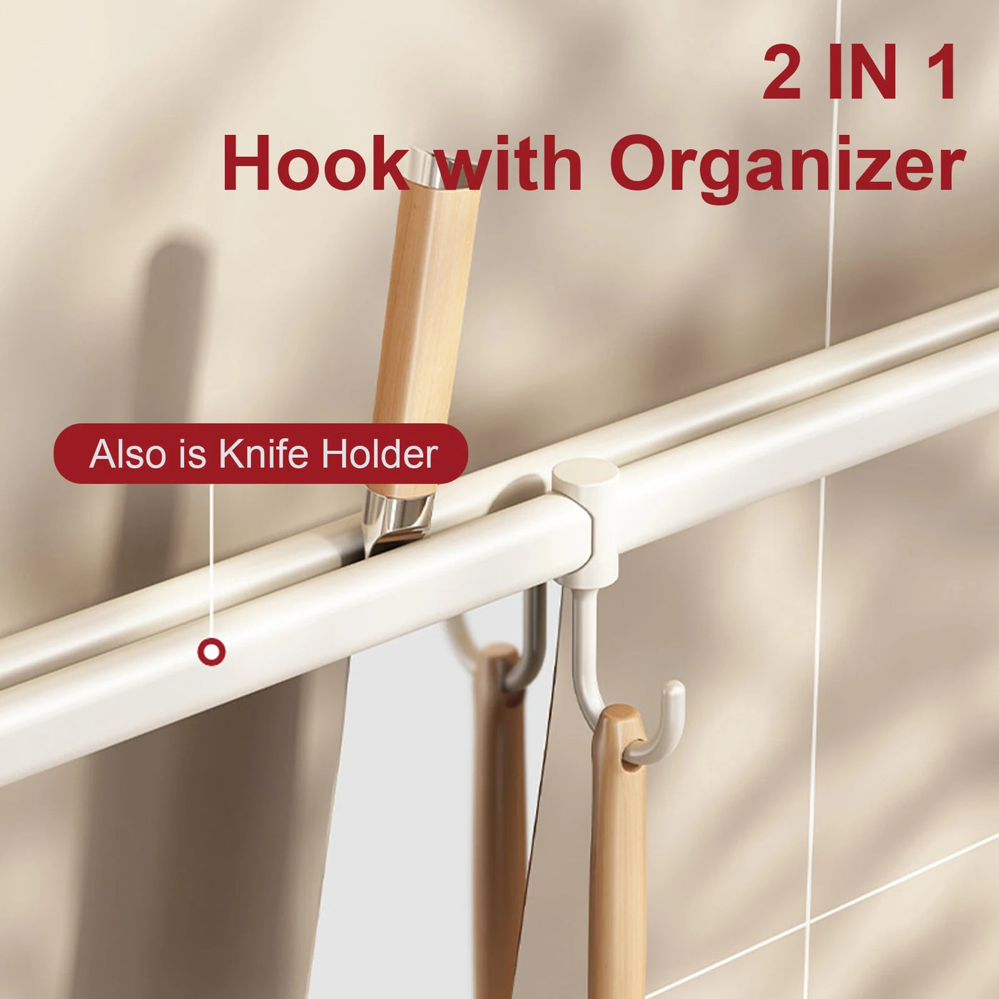 Wall Mounted Kitchen Hook Rack - No-Punch Installation for Utensil Storage 4