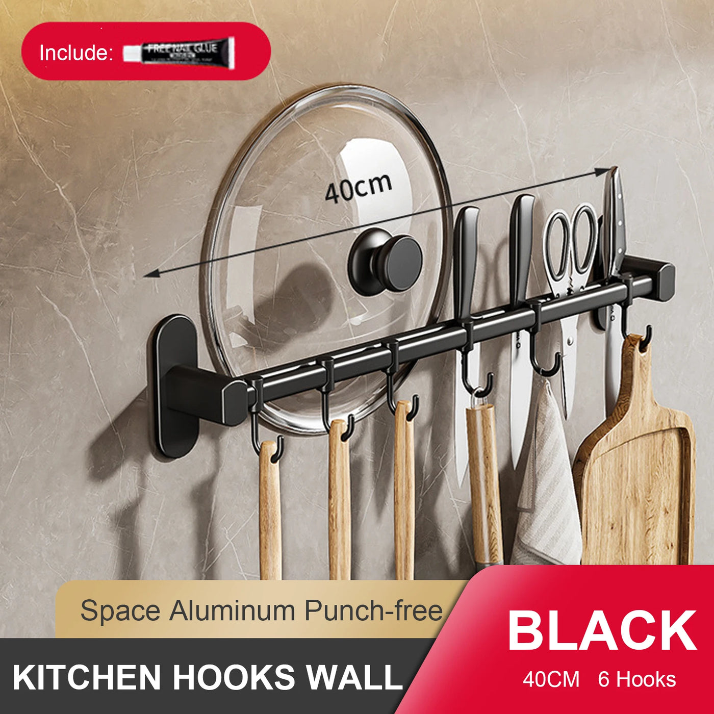 Wall Mounted Kitchen Hook Rack - No-Punch Installation for Utensil Storage 9