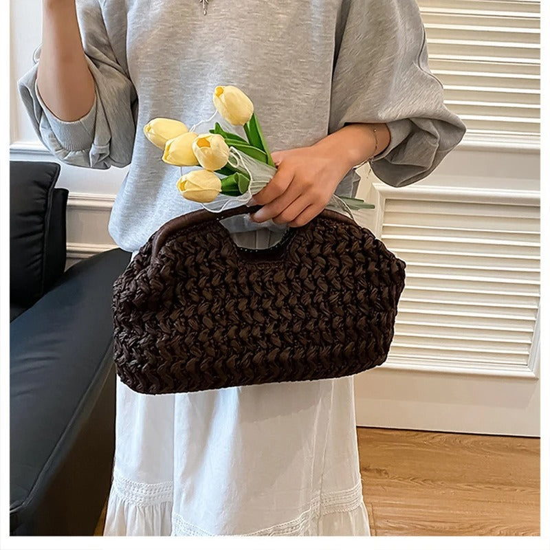 LUXEWEAVE – Sac à main en raphia tissé