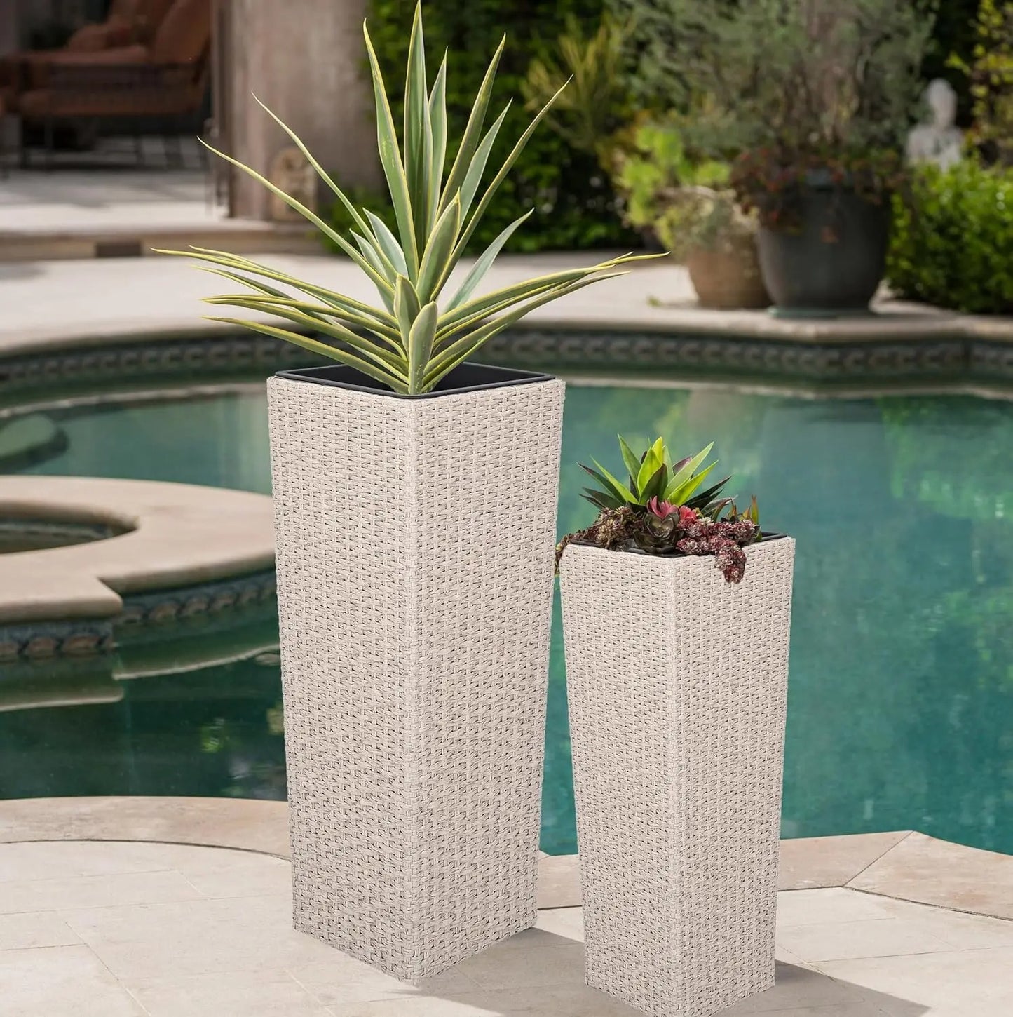 RATTANOVA – Ensemble de jardinières en osier pour extérieur