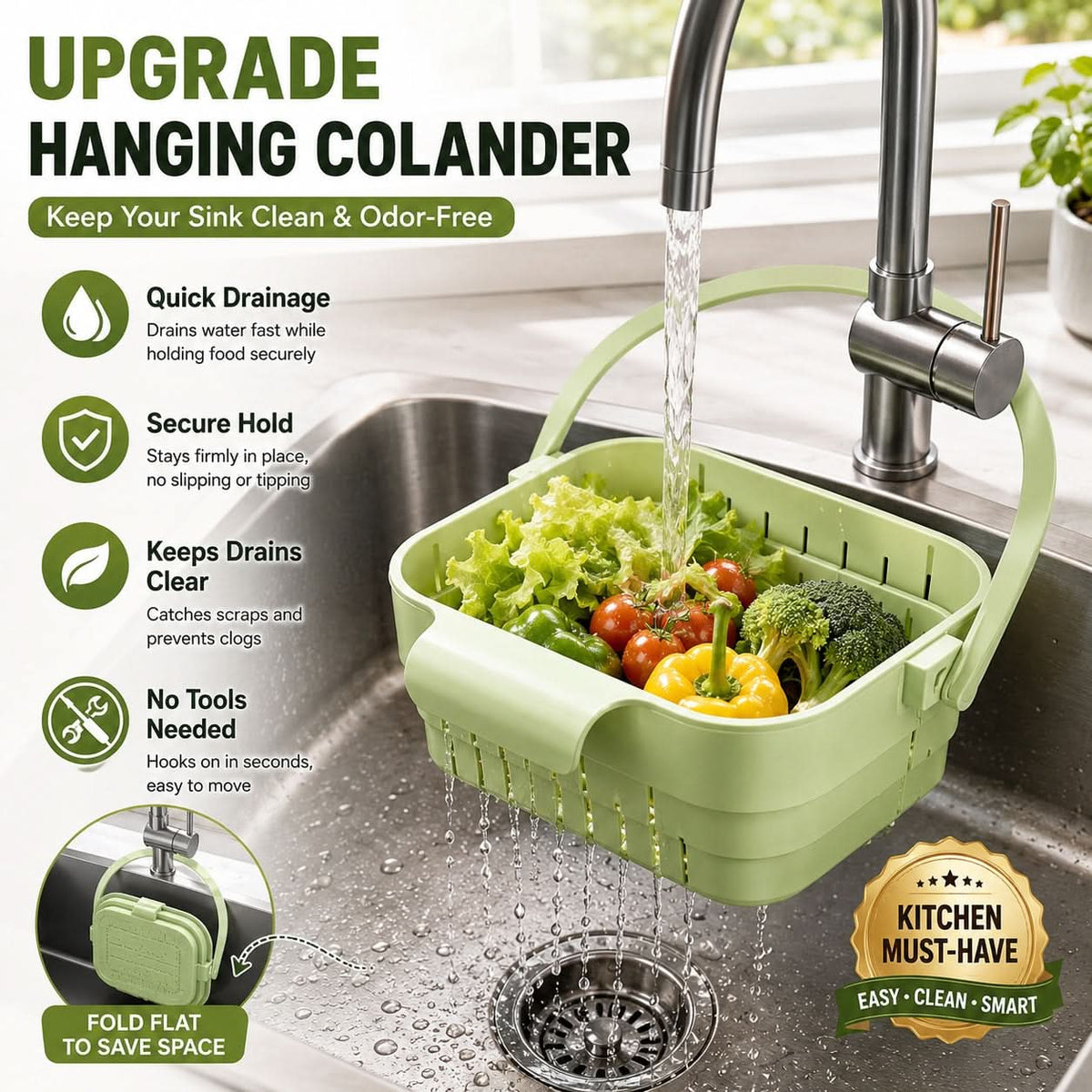 COLLAFLEX – Retractable Hanging Colander for Space-Saving Organization