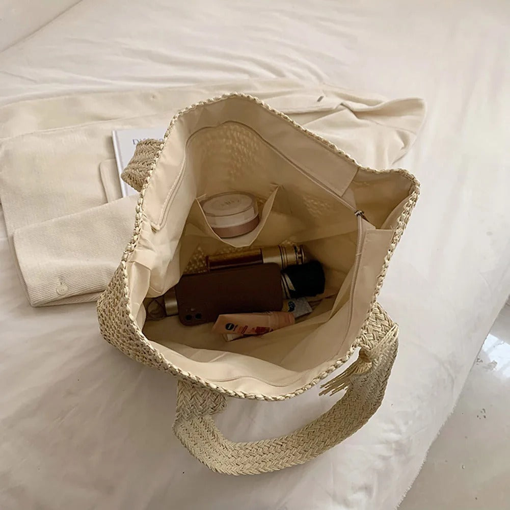 BOHOWEAVE – Woven Raffia Shoulder Tote Bag