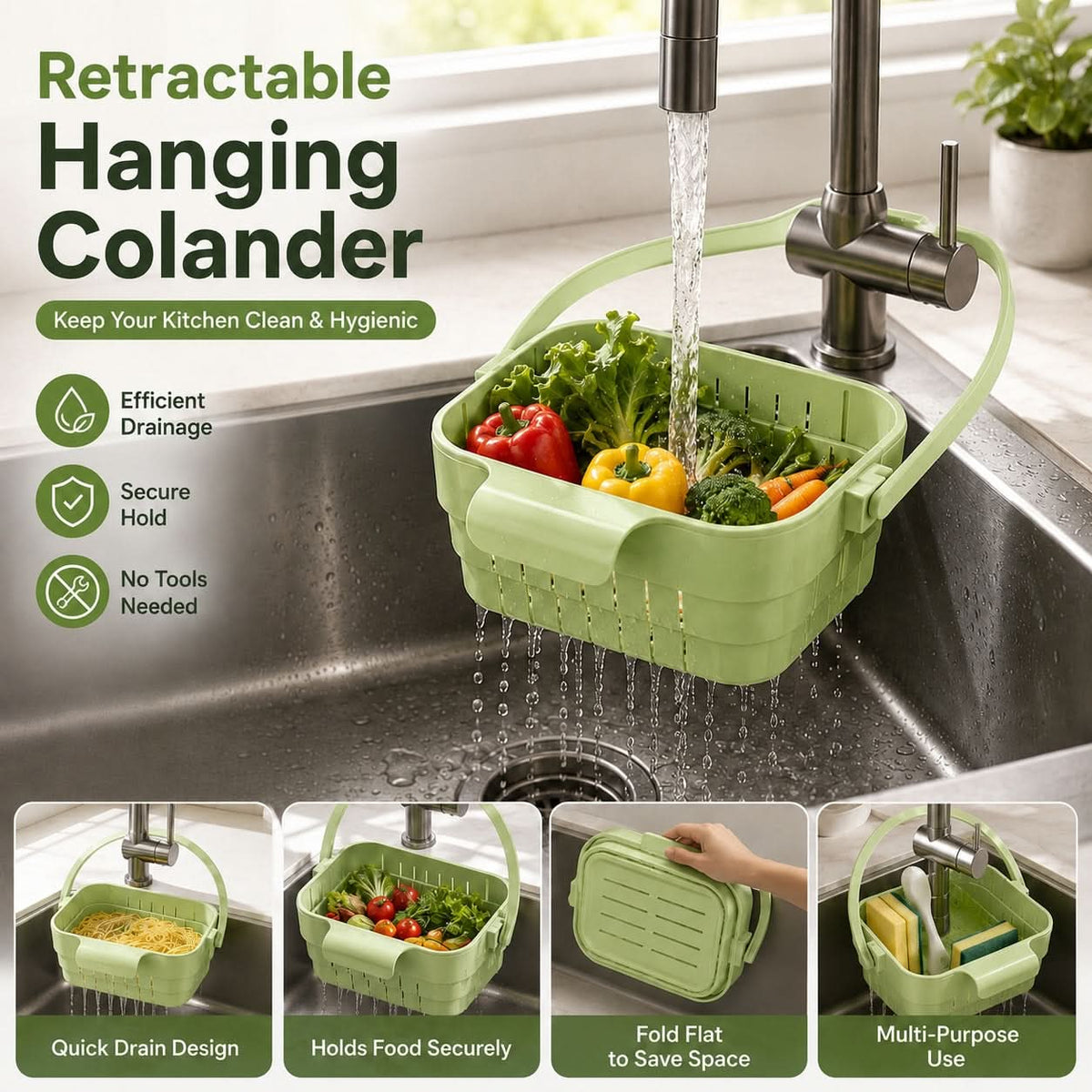 COLLAFLEX – Retractable Hanging Colander for Space-Saving Organization