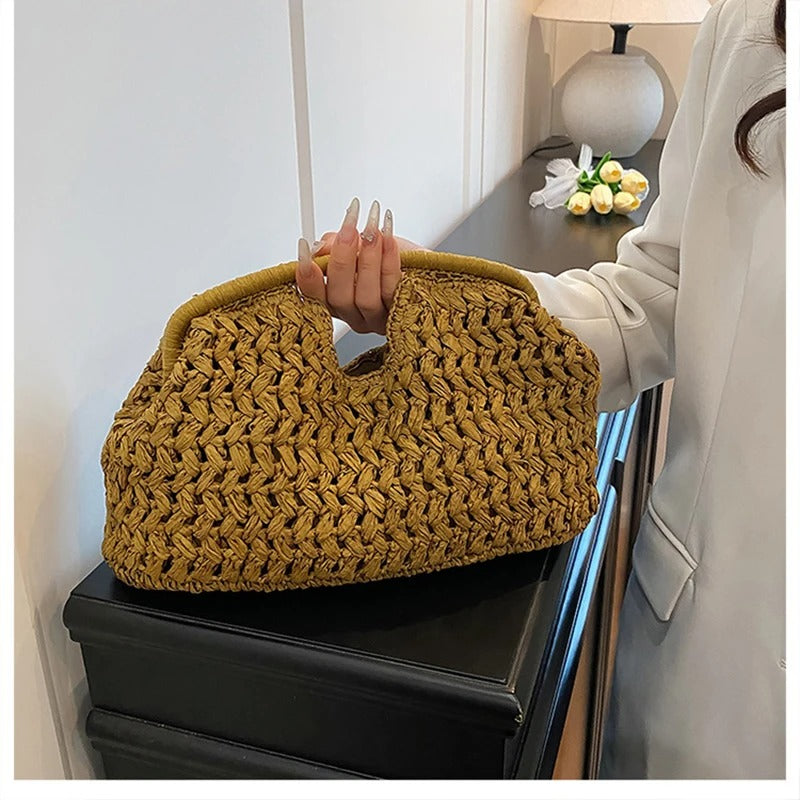 LUXEWEAVE – Sac à main en raphia tissé