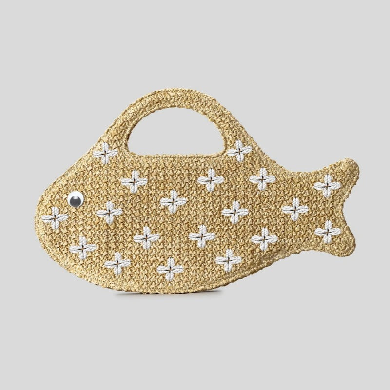 SEAFLARE – Pochette en raphia en forme de poisson