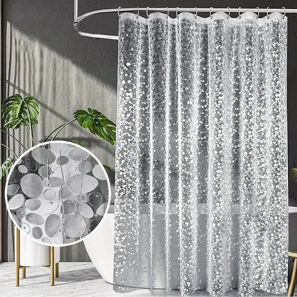CLEARFLOW – Rideau de douche transparent étanche avec motif galets