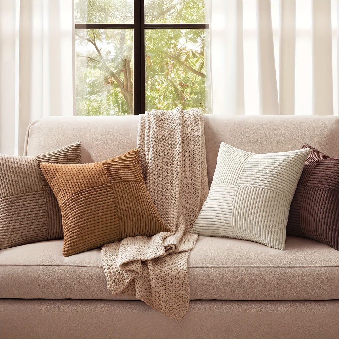 Loomara - Retro Corduroy Patchwork Pillow Covers