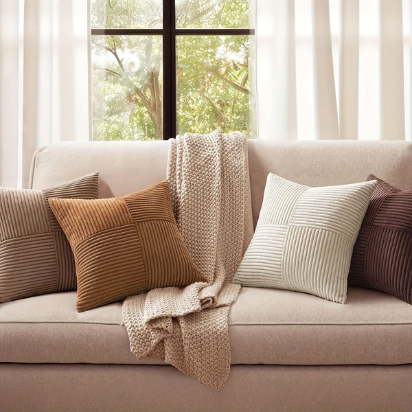 Loomara - Housses de coussin patchwork en velours côtelé rétro