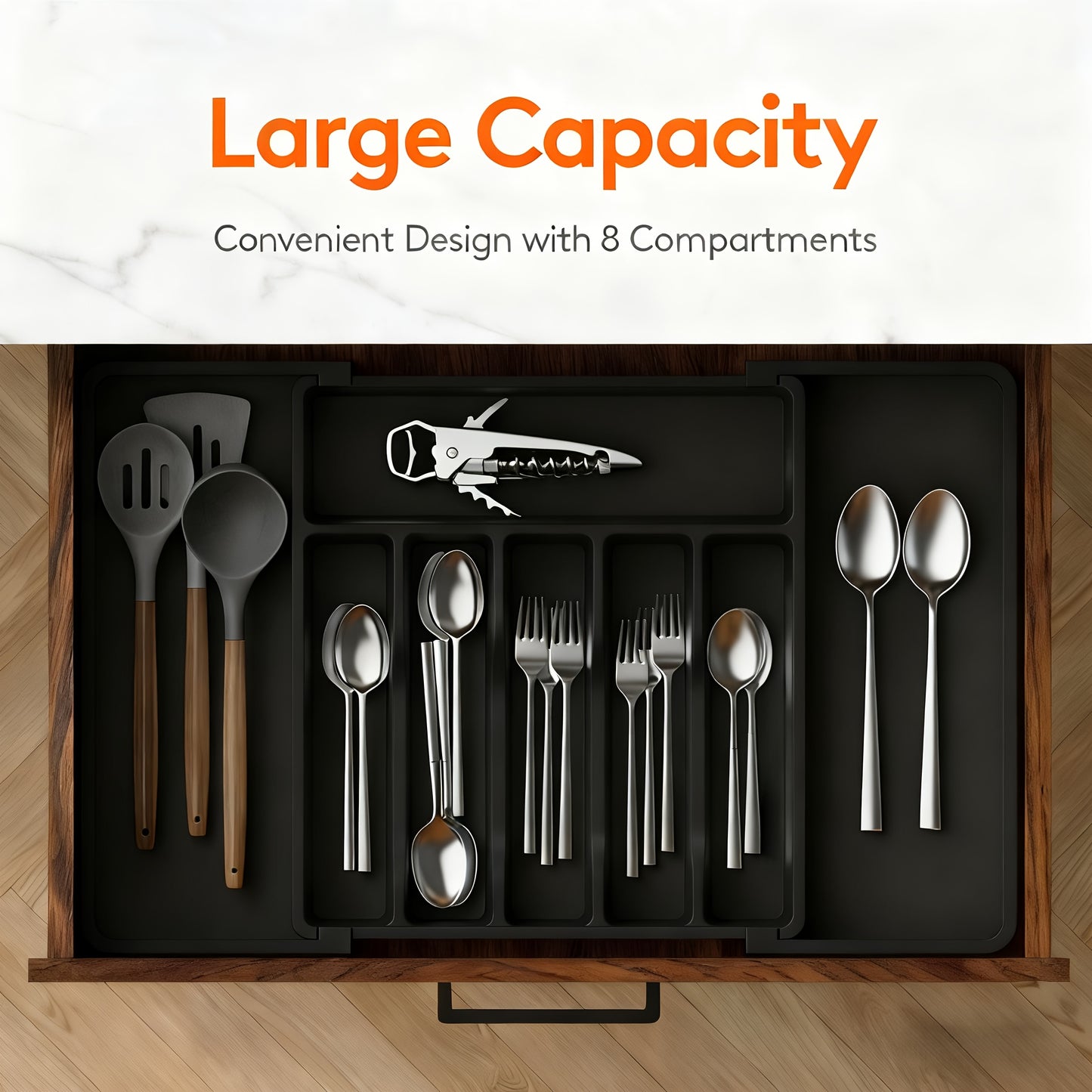 FLEXITRAY – Organisateur d’ustensiles extensible pour tiroirs de cuisine