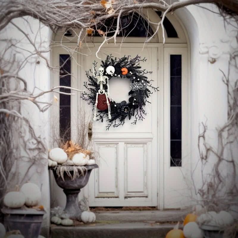 SKULLPATCH – Skeleton Pumpkin Wreath for Haunting Halloween Charm