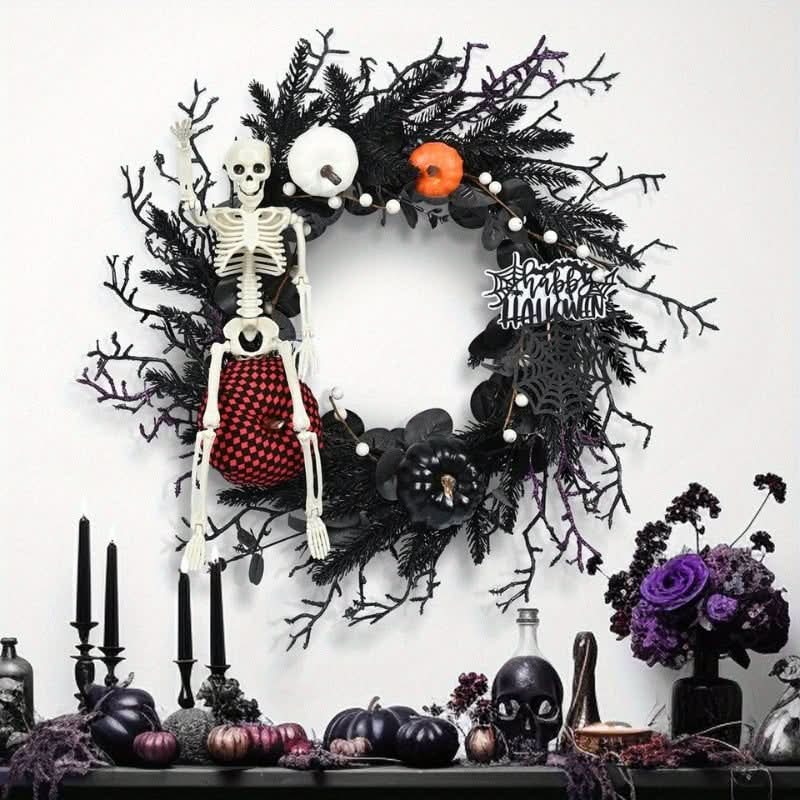 SKULLPATCH – Skeleton Pumpkin Wreath for Haunting Halloween Charm