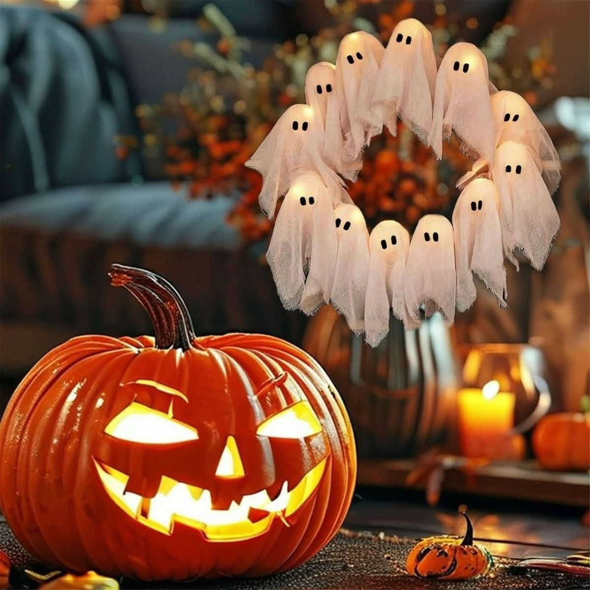 SPECTERRING – LED Ghost Wreath for Atmospheric Door Decor