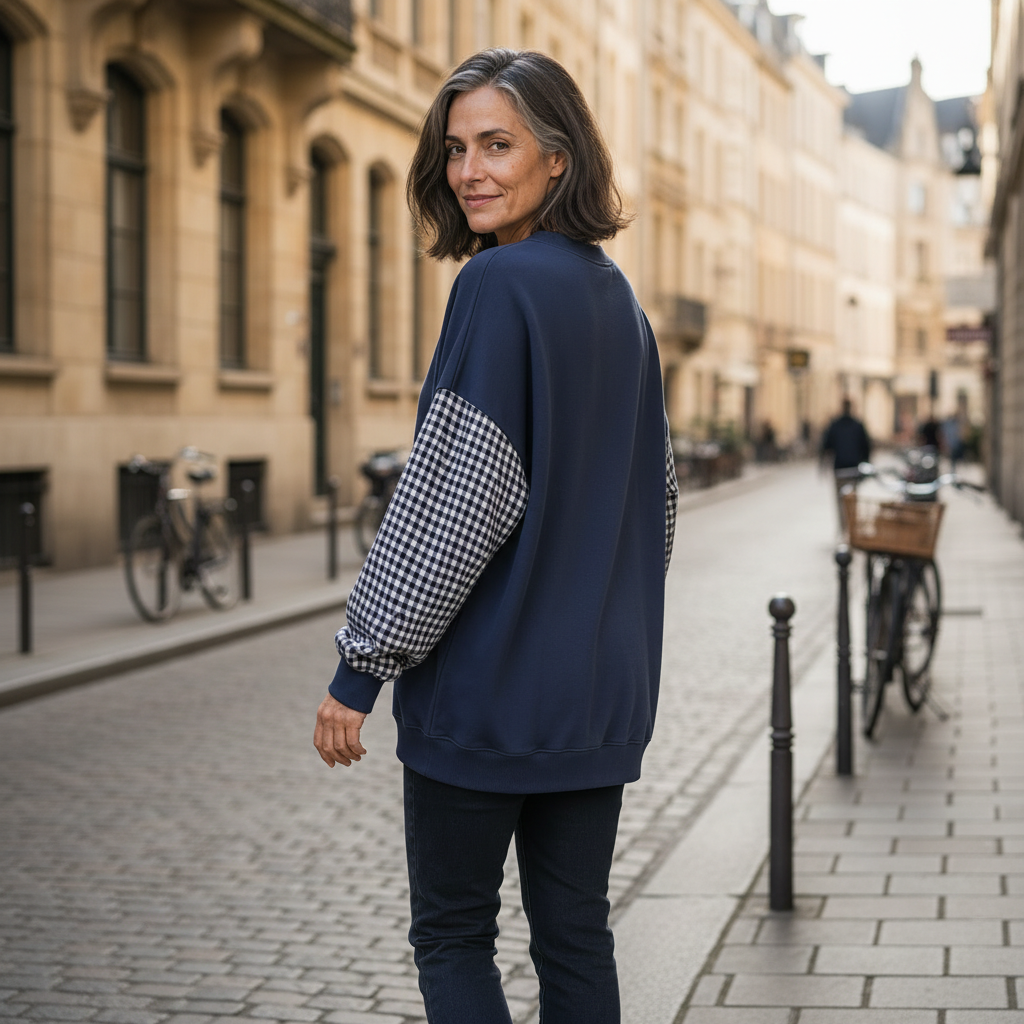 CHECKELLE – Lässiges Patchwork-Oberteil mit Rundhalsausschnitt