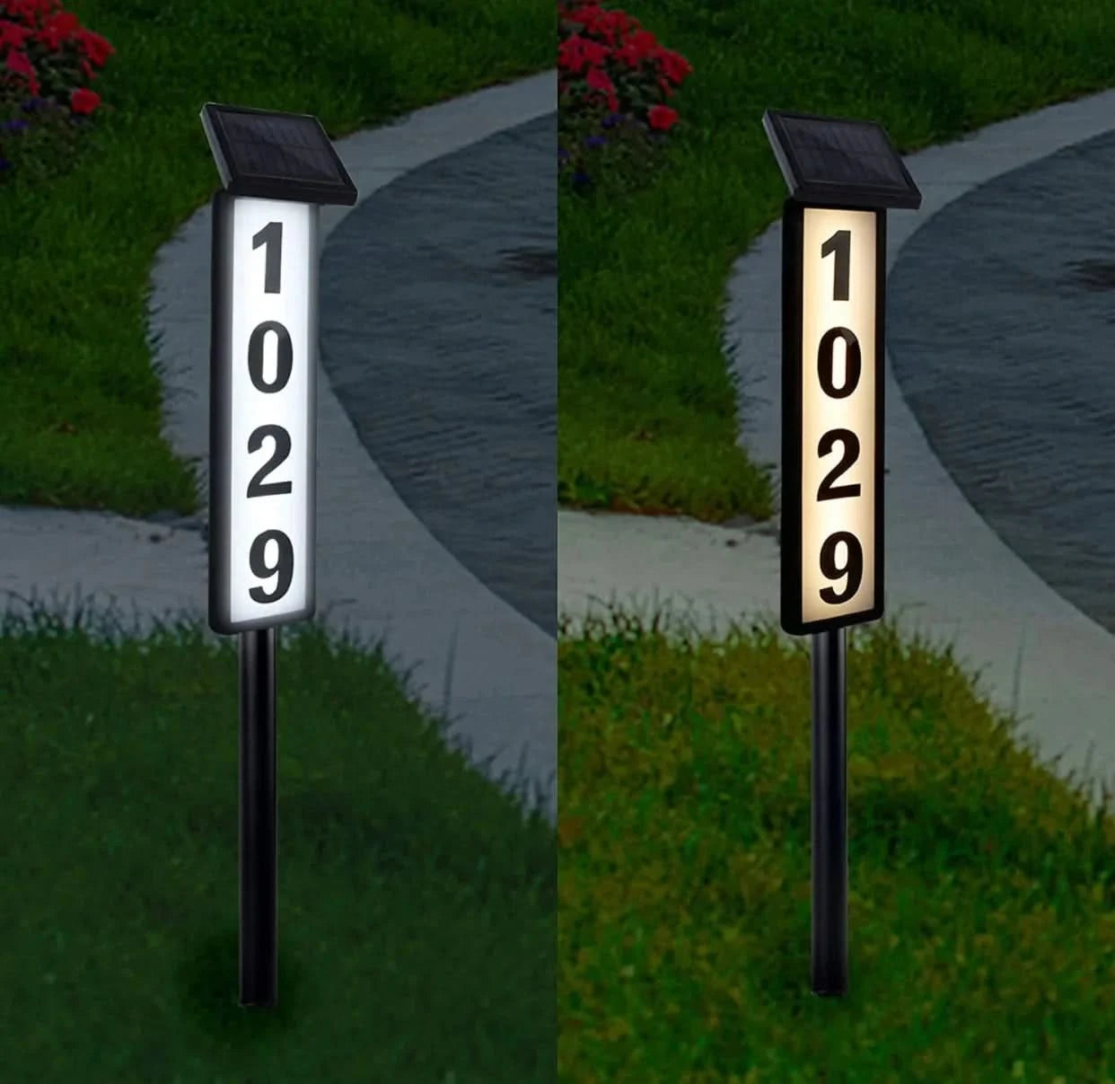 NIGHTBEACON – Solar House Address Sign for Evening Visibility