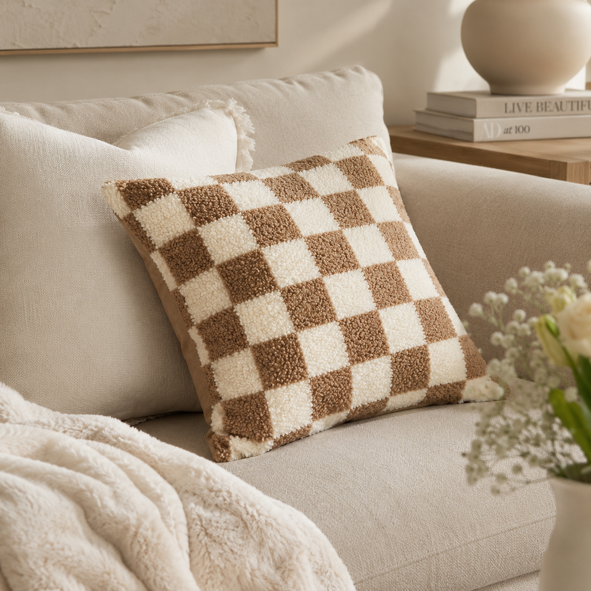 TEDDAVELIX – Plush Teddy Pillow Covers for Cozy Sofa Comfort