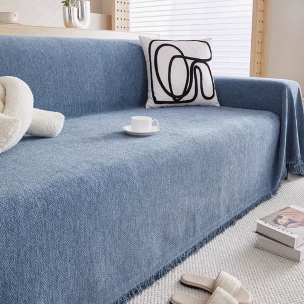 CHEVRALORA – Elegant Sofa Cover with Decorative Fringe Detailing