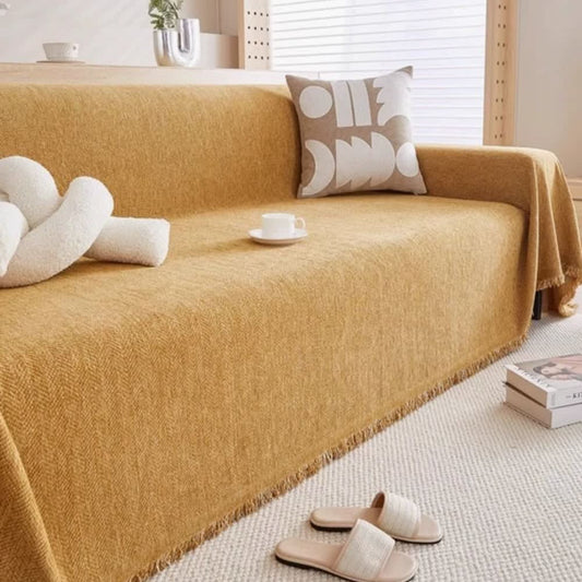 CHEVRALORA – Elegant Sofa Cover with Decorative Fringe Detailing