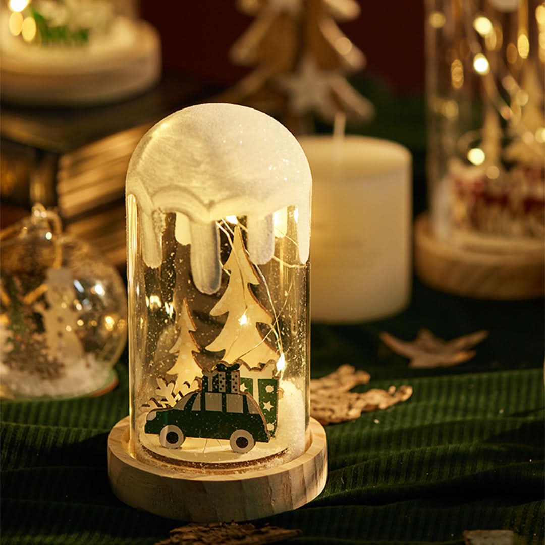 SNOWGLOW – Lampada da tavolo con scena natalizia innevata per un'atmosfera festosa